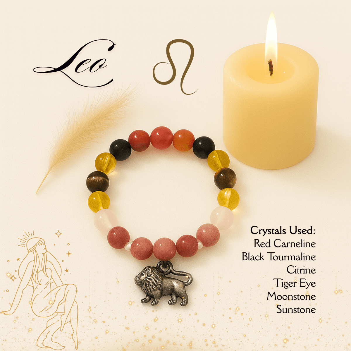 Leo Zodiac Crystal Bracelet – Confidence, Courage & Radiant Energy spiritual healing bracelet tarot numerology soulmate guidance - Soulmate Tarot