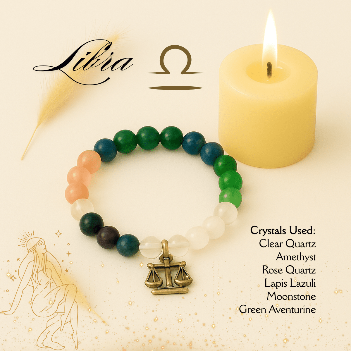 Libra Zodiac Crystal Bracelet – Harmony, Love & Inner Balance spiritual healing bracelet tarot numerology soulmate guidance - Soulmate Tarot