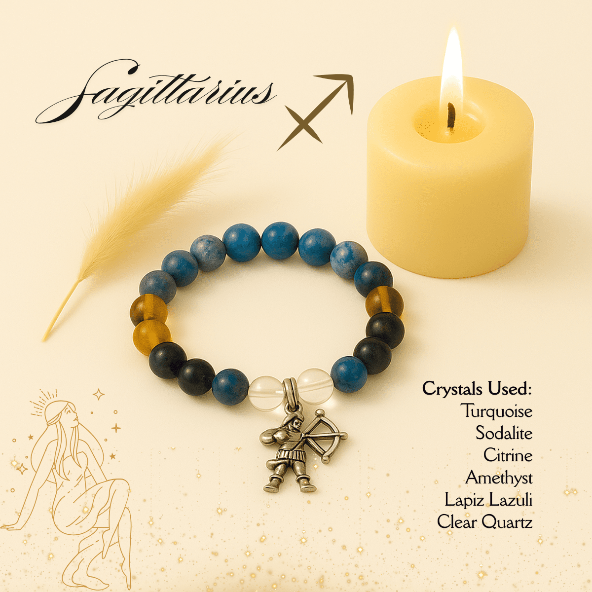 Sagittarius Zodiac Crystal Bracelet – Expansion, Wisdom & Optimism spiritual healing bracelet tarot numerology soulmate guidance - Soulmate Tarot