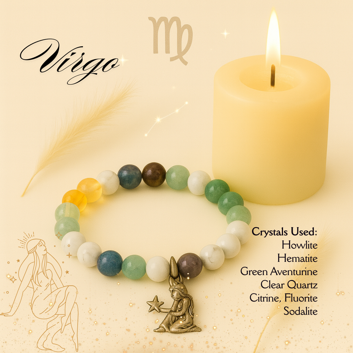 Virgo Zodiac Crystal Bracelet – Clarity, Focus & Emotional Balance