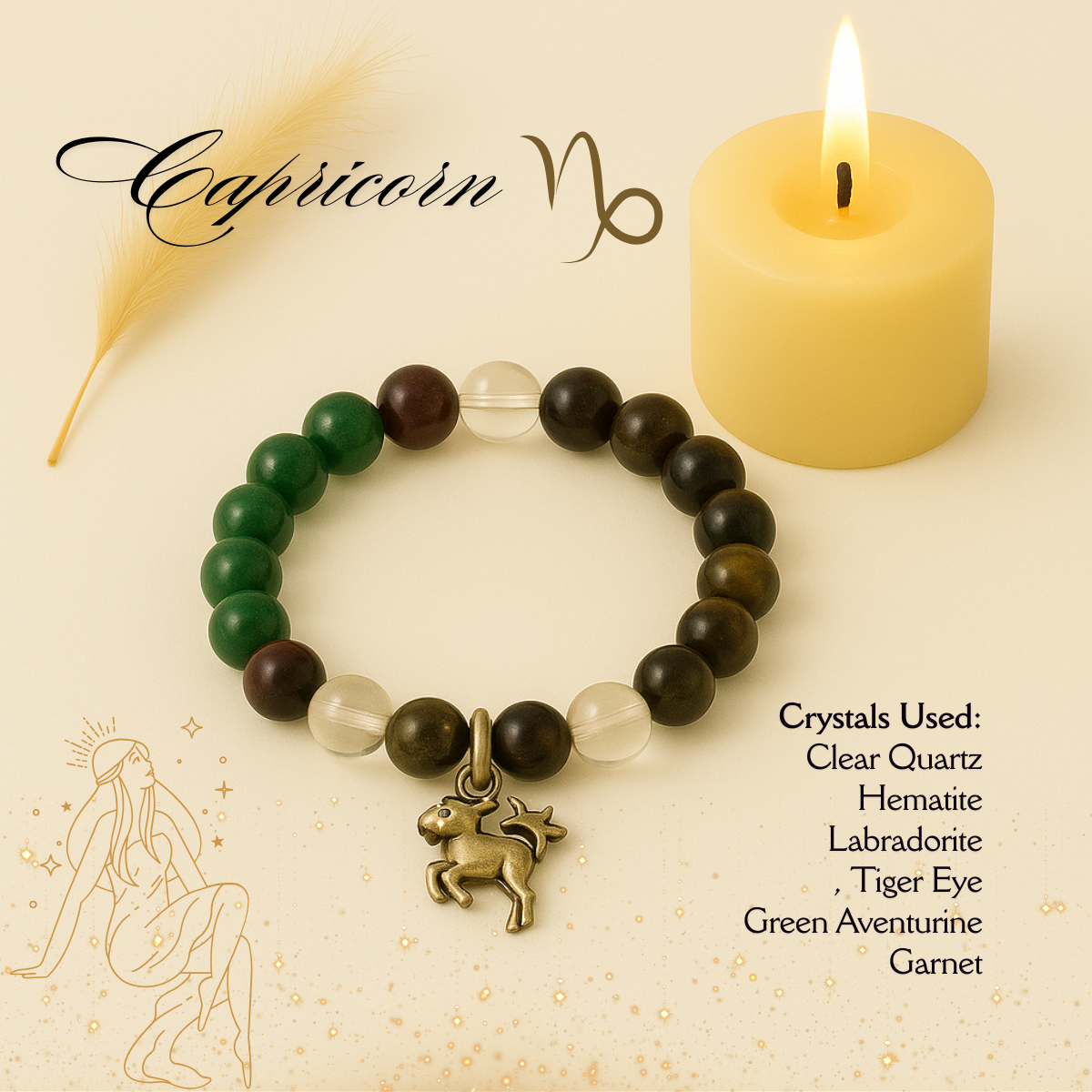 Capricorn Zodiac Crystal Bracelet – Discipline, Success & Grounding