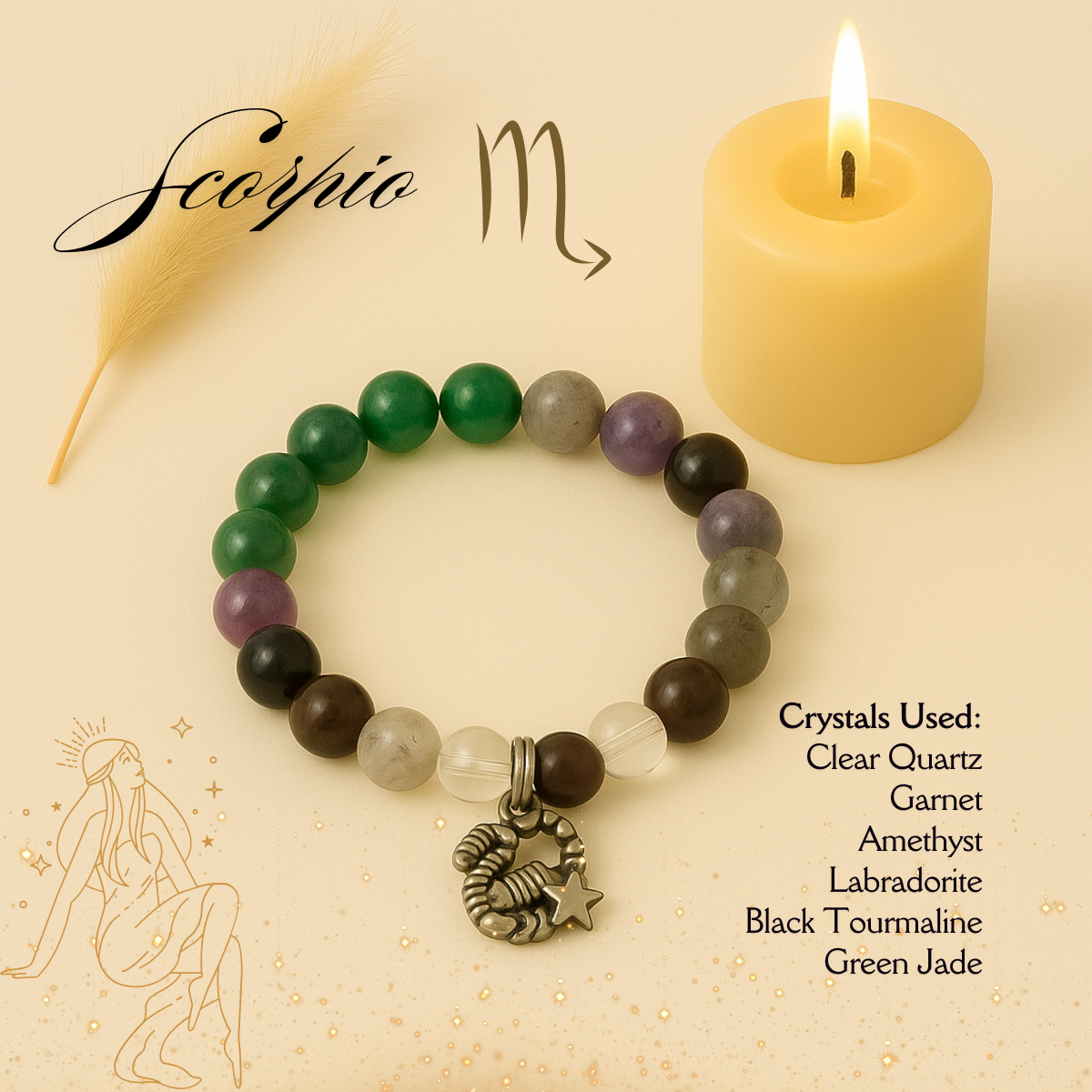 Scorpio Zodiac Crystal Bracelet – Protection, Intuition & Transformation