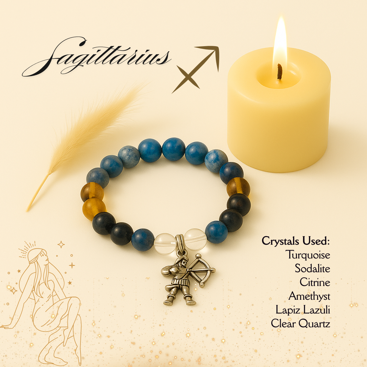 Sagittarius Zodiac Crystal Bracelet – Expansion, Wisdom & Optimism