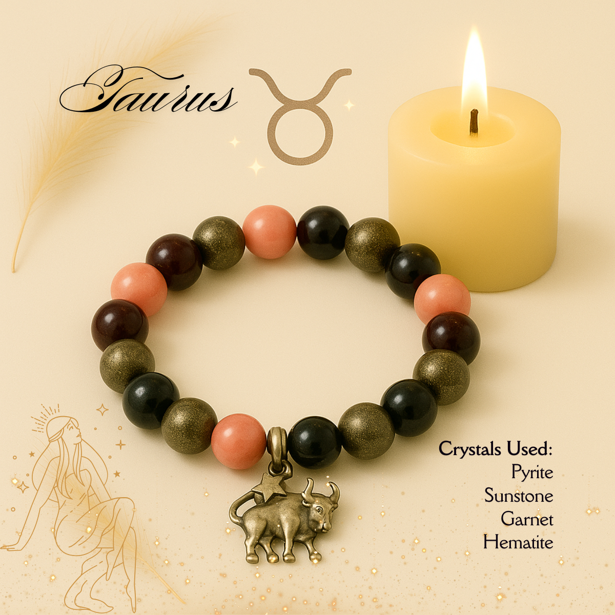 Taurus Zodiac Crystal Bracelet – Stability, Strength & Abundance