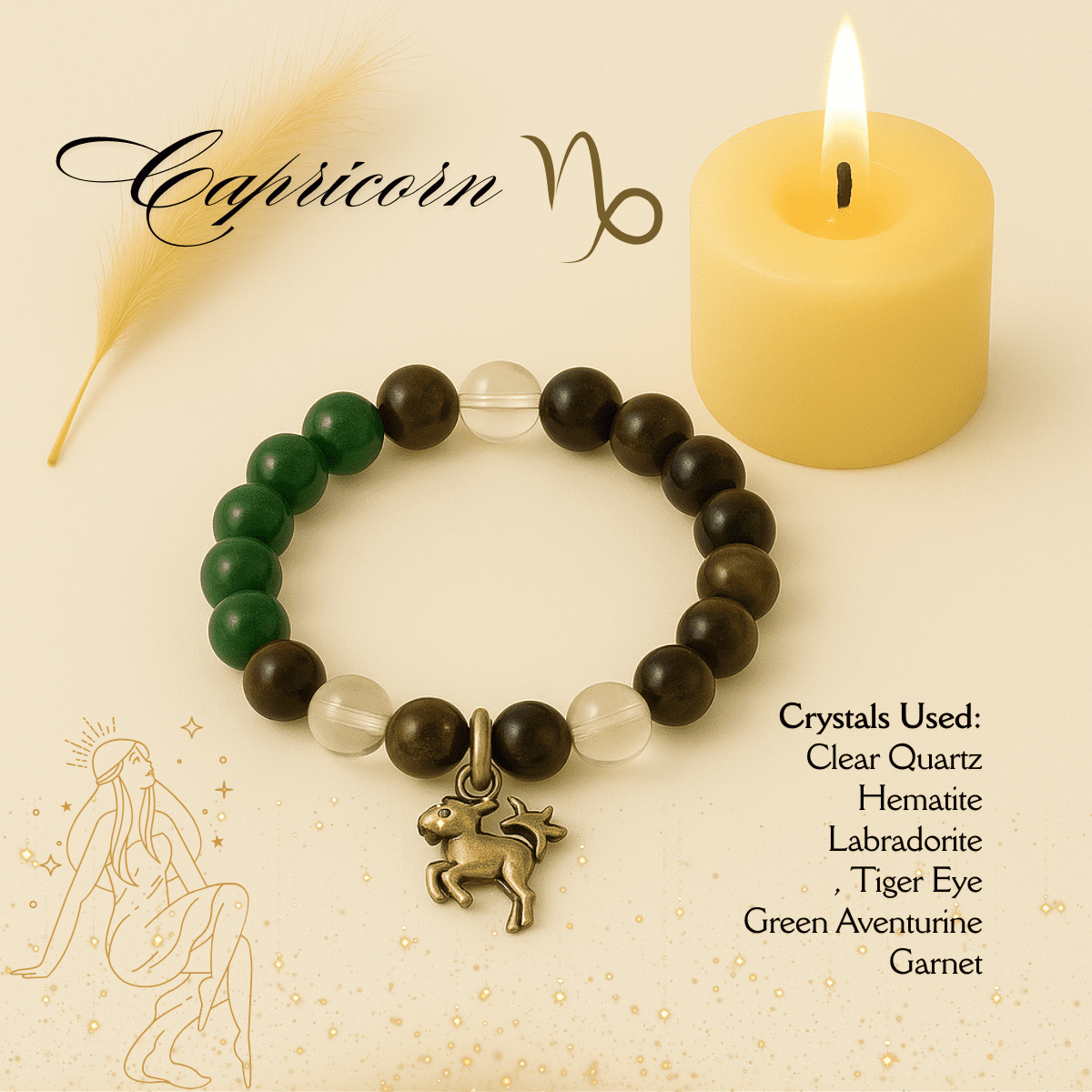 Capricorn Zodiac Crystal Bracelet – Discipline, Success & Grounding spiritual healing bracelet tarot numerology soulmate guidance - Soulmate Tarot