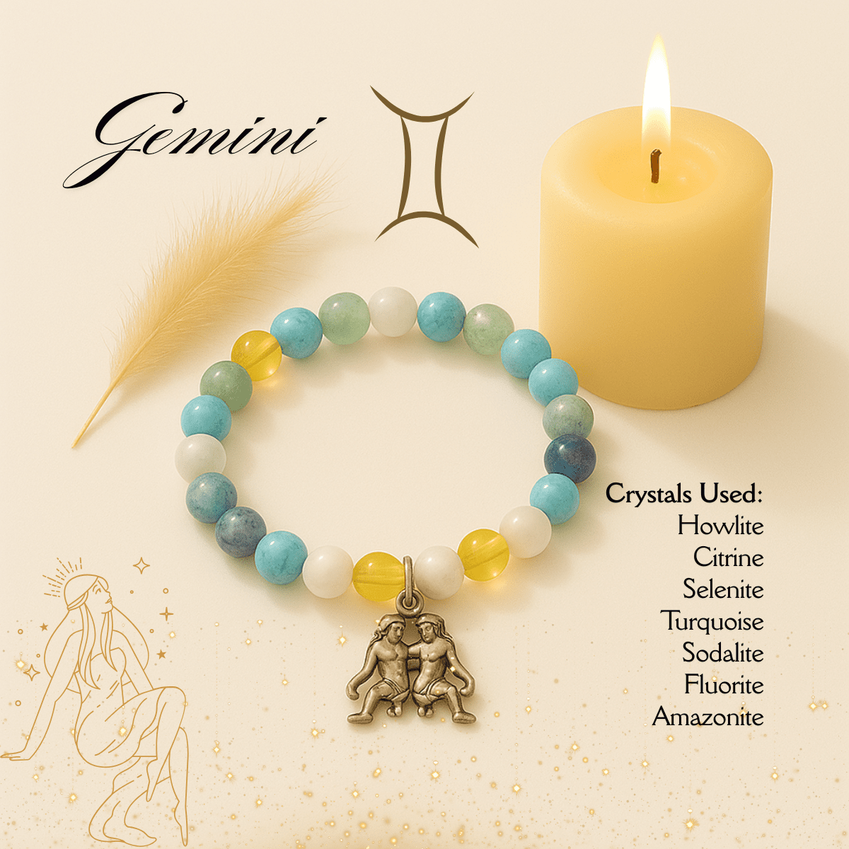Gemini Zodiac Crystal Bracelet – Communication, Clarity & Balance spiritual healing bracelet tarot numerology soulmate guidance - Soulmate Tarot