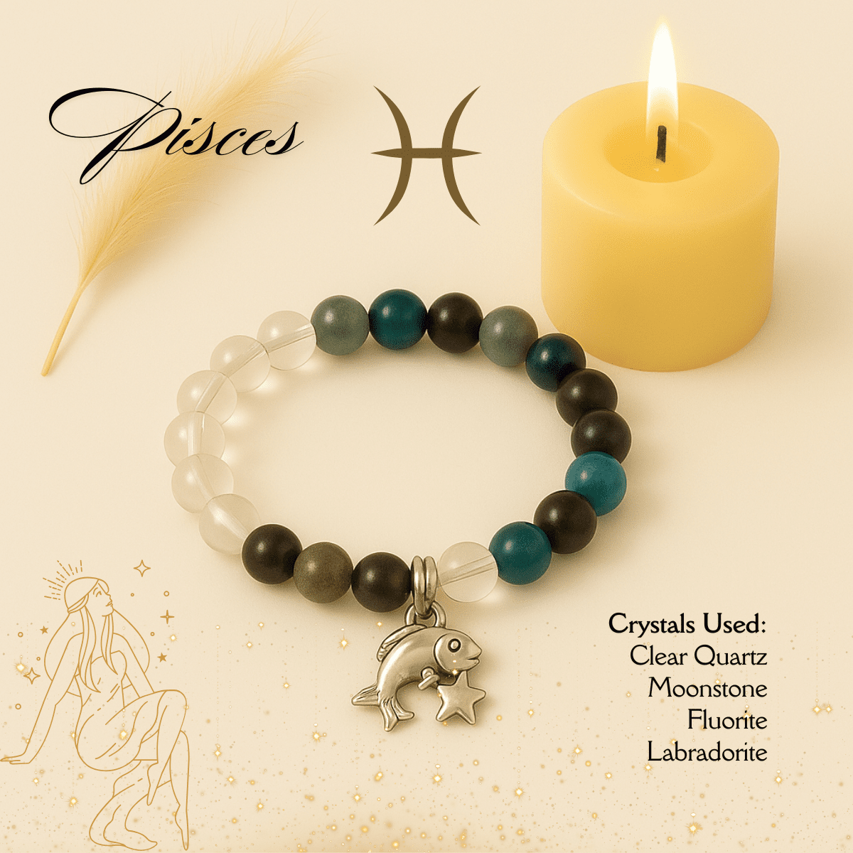 Pisces Zodiac Crystal Bracelet – Intuition, Healing & Emotional Flow spiritual healing bracelet tarot numerology soulmate guidance - Soulmate Tarot