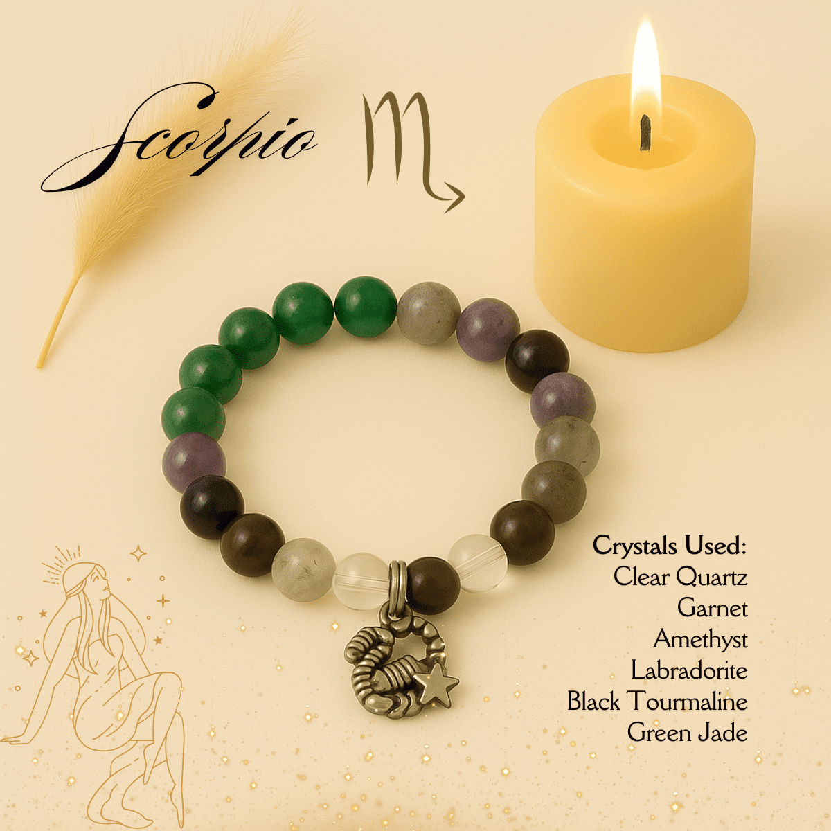 Scorpio Zodiac Crystal Bracelet – Protection, Intuition & Transformation spiritual healing bracelet tarot numerology soulmate guidance - Soulmate Tarot