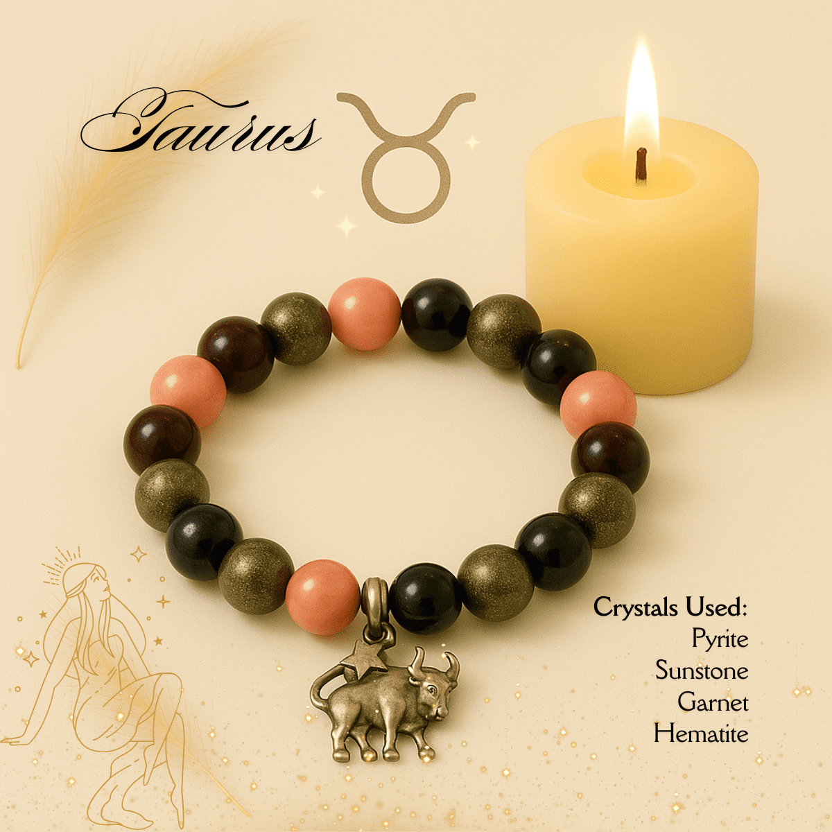Taurus Zodiac Crystal Bracelet – Stability, Strength & Abundance spiritual healing bracelet tarot numerology soulmate guidance - Soulmate Tarot